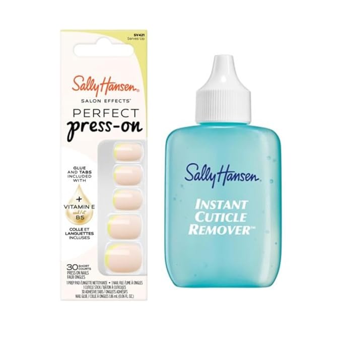 Sally Hansen Instant Cuticle Remover & Salon Effects Perfect Press-On Nails, 30 Designs, Nail Glue & Tabs