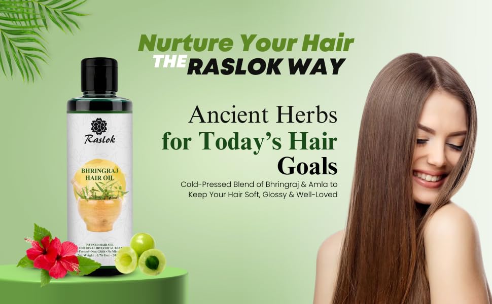 Bhringraj Hair Oil 6.76 fl oz –200ml | Ayurvedic Botanical Blend with Amla, Neem, Hibiscus & Brahmi | Cold-Pressed | Non-GMO | No Mineral Oil | Made in India