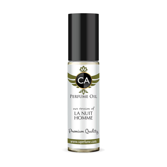 CA Perfume Impression of La Nuit Homme Eau De Parfum Woody Spicy Scent Long Lasting Cologne for Men Travel Size TSA Ready for Day and Night Wear 0.33 Fl Oz 10ml