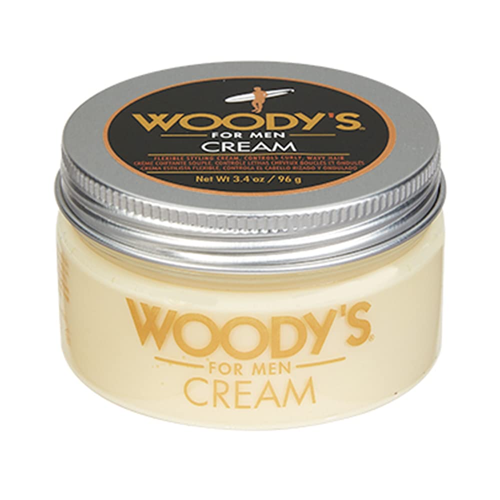Woody's Styling Cream for Men, Controls Curly/Wavy Hair, Water-Soluble Mild Hold, Healthy Shine, 3.4 oz