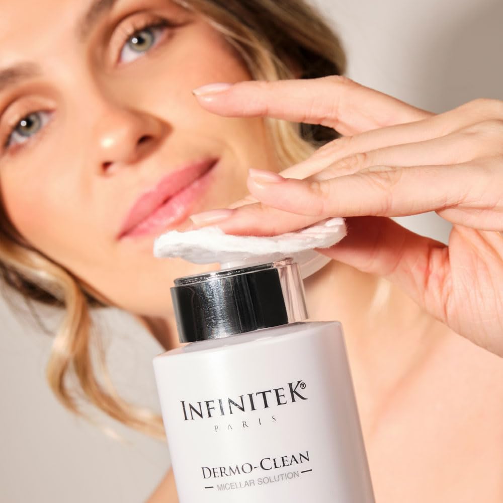 Infinitek Paris Micellar Water Solution with Hyaluronic Acid 8.45 Fl Oz - Skin Care Product and Makeup Remover - Hydrating Cleansing Liquid for Face Wash and Eye Makeup Remover