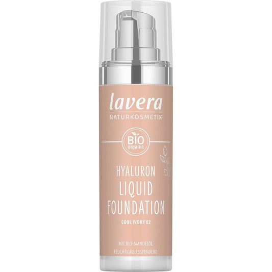 lavera Hyaluron Liquid Foundation - Cool Ivory 02 - Foundation Make Up with Hyaluron & Almond Oil for a Flawless Complexion - Face Make Up - PETA Certified - Vegan - Made in Germany - 1 Fl Oz