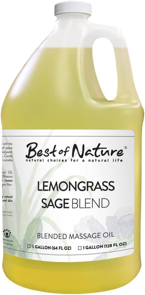 Best of Nature Lemongrass and Sage Massage Oil Blend - Non-Greasy Aromatherapy Massage Oil for Body, Skin & Face, Crafted with Pure Essential Oils, Half Gallon (64 fl oz)