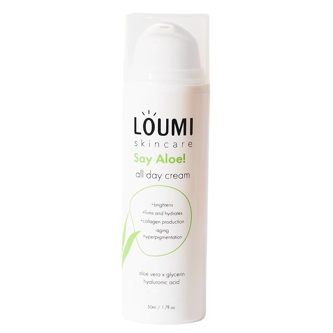 LOUMI Skincare Lightweight Hydrating Aloe Face Cream, Aloe Vera, Algae, And Hyaluronic Acid, Soften And Brighten Skin, Made In The US