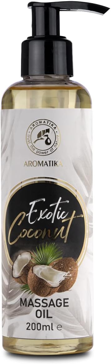 Massage Oil Coconut 6.8 Fl Oz (200ml) - Body Oil with Coconut - Jojoba - Almond - Grapeseed - Peach Kernel Oils - Aromatherapy Oil - Relax Oil - Good Sleep Oil - Calming Oil