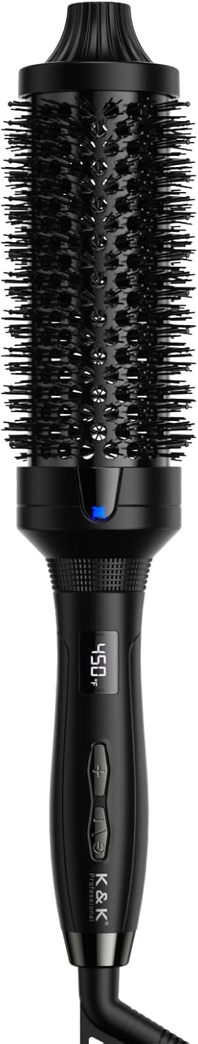 K&K Thermal Brush for Blowout Look, Pro 1.77 Inch Heated Round Brush with Ceramic Tourmaline Coating, Ionic Makes Hair Smoother Get Natural Curls, 122-446°F, Dual Voltage for Travel