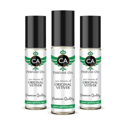 CA Perfume Impression of Original Vetiver For Men Replica Fragrance Body Oil Dupes Alcohol-Free Essential Aromatherapy Sample Travel Size Concentrated Long Lasting Attar Roll-On 0.3 Fl Oz-X3