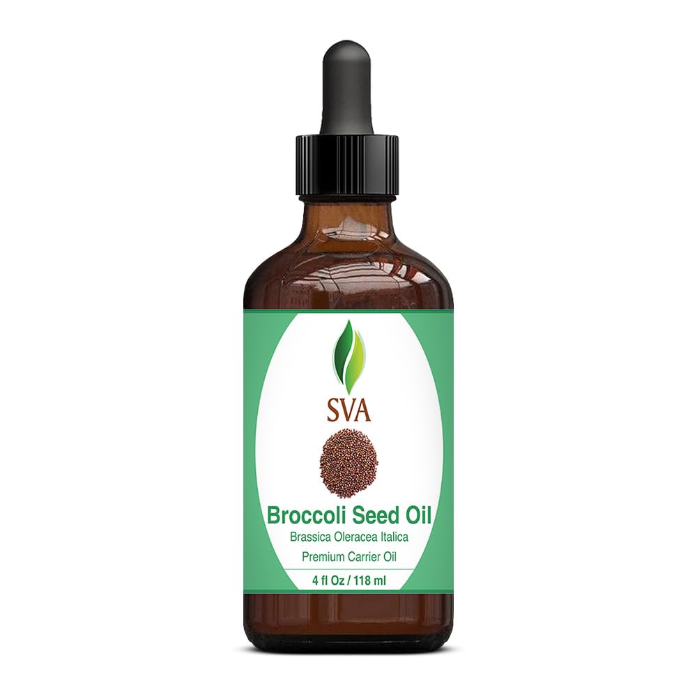 SVA Broccoli Seed Oil - 4 Fl Oz – 100% Natural Cold Pressed Broccoli Oil - for Face, Skin Care, Hair Care, Scalp Massage & Body Massage – Carrier Oil with Dropper