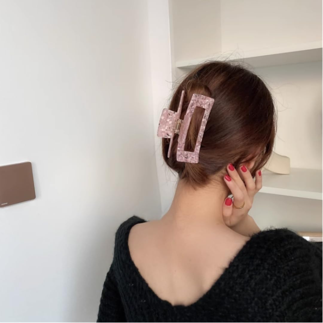 Large Tortoise Shell Claw Clip 4.1 Inch Cellulose Acetate Hair Claw, 2 Pack Banana Hair Claw Clips for Thick Curly Hair, French Design Hair Jaw Clamp Fashion Hair Accessories for Women Ladies