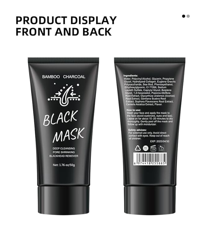 2Pcs Blackhead Remover Mask 1 FREE Face Mask Brush, Peel Off Black Mask for Men and Women, Purifying Charcoal Face Mask for Deep Cleansing Blackheads,Pore Deep Cleansing Mask