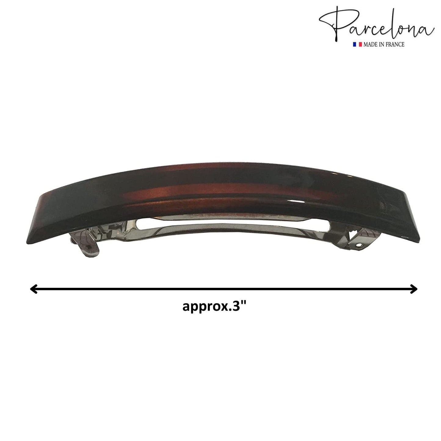 Parcelona French Bar Set of 2 Black and Shell Brown Celluloid Automatic Strong Hold Grip Hair Clips for Women No Slip Durable Hair Clip Barrette Styling Paris Hair Accessories, Made in France (Large)