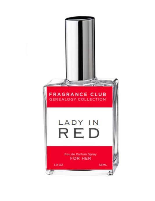 Lady In Red, 1.9 oz. EDP, Long Lasting Parfum with jasmine, amber woods and orange oil is the perfect universal scent.