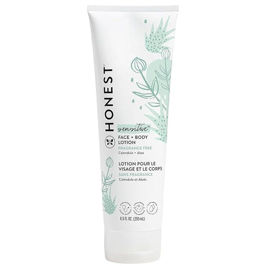 The Honest Company Hydrating Face + Body Lotion | Fast Absorbing, Naturally Derived, Hypoallergenic | Fragrance Free Sensitive, 8.5 fl oz