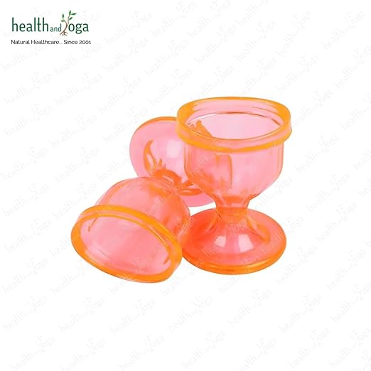 HealthAndYoga™ ChillEyes Colored Eye Wash Cups for Effective Eye Cleansing - with Storage Container - Eye Shaped Rim, Snug Fit (2 Pcs.)(Orange)