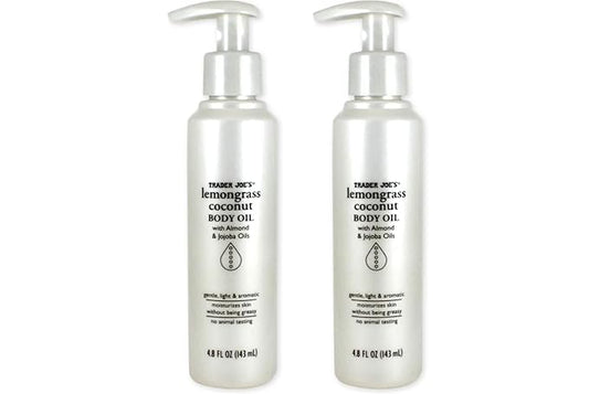 Trader Joe's Lemongrass Coconut Body Oil with Almond and Jojoba Oils 4.8 FL OZ (143 ml) - 2 PACK
