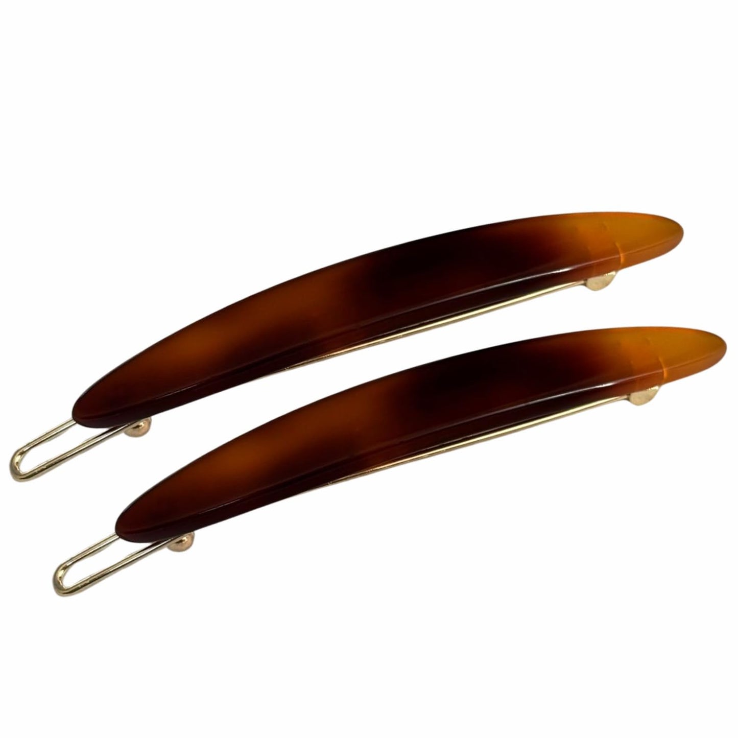 French Amie Narrow Oblong Small 2 1/4" Celluloid Acetate Set of 2 Side Slide In Hair Clip Barrettes with Tige Boule Clasp for Girls and Women, Made in France (Shell)