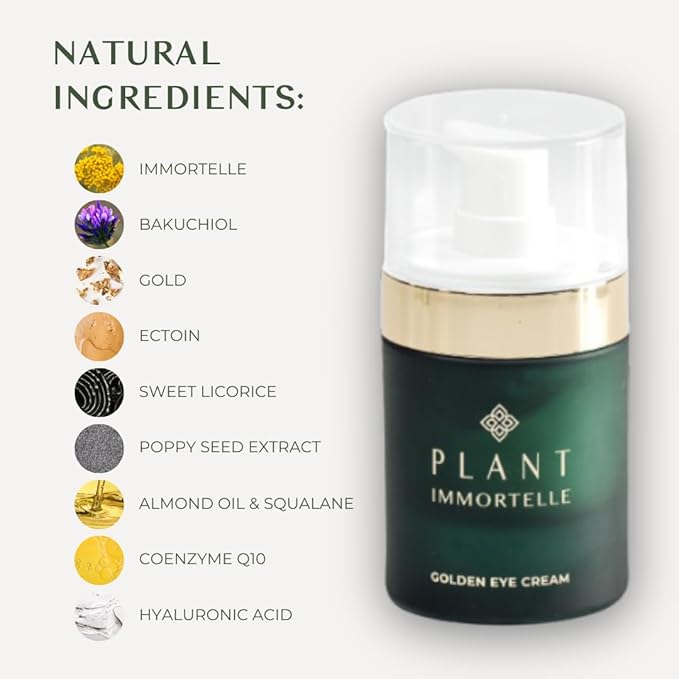 Golden Under Eye Cream - Hydrating Face Cream with Bakuchiol, Helichrysum Intensive Under Eye Renewal, Moisturizer Eye Cream Anti Aging Effect