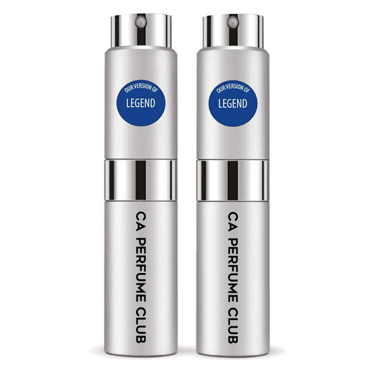 CA Perfume Impression of Legend for Men Aromatic Fougere Scent Long Lasting Cologne for Men Eau De Parfum Travel Size Refillable Atomizer Spray 0.27 Fl Oz 8ml (Pack of 2)