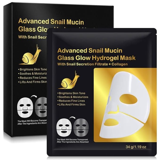 6 Pack Snail Mucin Glass Glow Hydrogel Face Masks Skincare, Snail Mucin Serum Face Mask Deep Hydrating for Women, Glass Skin Collagen Face Mask Korean Skincare for All Skin Types