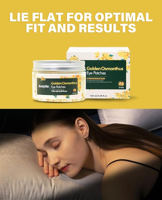 Golden Osmanthus Anti Aging Eye Mask for Dark Circles and Puffiness Reduce Wrinkles,with Hydrolyzedsoy protein, Osmanthusfragrans extract, glycerin, and Tremella fuciformis flower extract,20 pairs