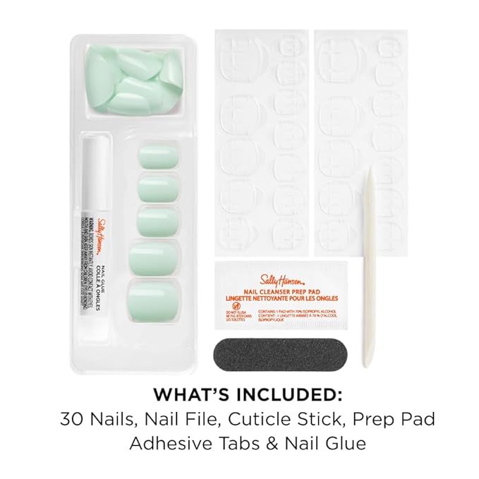 Sally Hansen Instant Cuticle Remover and Amaze-Mint Press On Nails Kit with Nail Glue and Adhesive Tabs