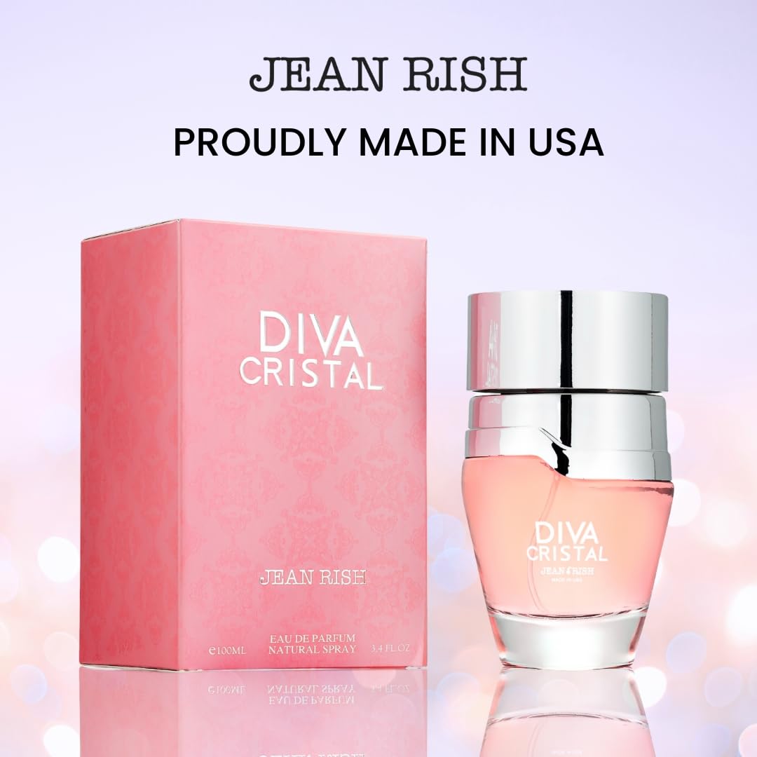 Jean Rish Diva Cristal Perfume for Women, Eau De Parfum (3.4 Fl Oz / 100ml) with Lychee, Turkish Rose, Cashmeran Notes - Long Lasting and Luxury Fragrance, Made in USA