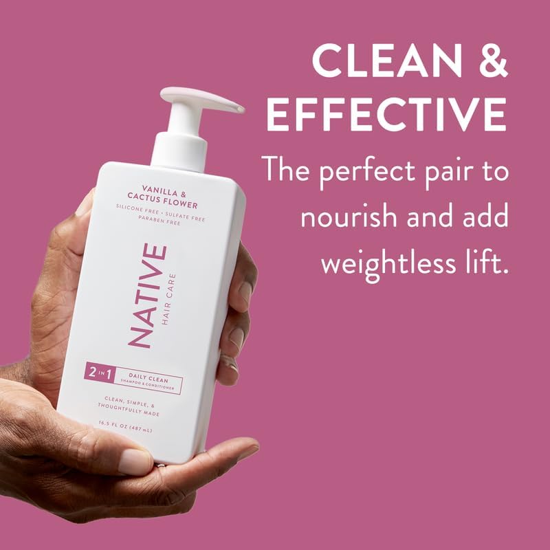Native Vanilla & Cactus Flower 2-in-1 Shampoo & Conditioner Contain Naturally Derived Ingredients |All Hair Type Color & Treated, Fine to Dry Damaged, Sulfate & Dye Free - 2-Pack