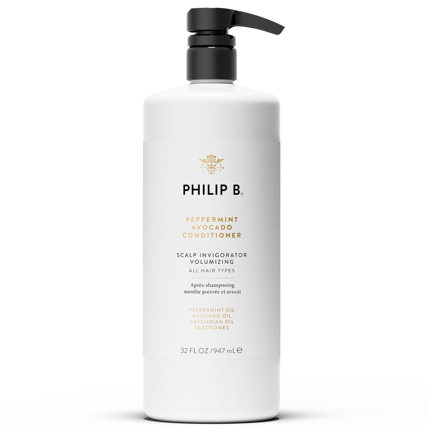 PHILIP B Peppermint Avocado Conditioner, 32 fl. oz. (947 ml) - Adds Volume to Hair While Peppermint Oil and Eucalyptus Invigorates the Scalp With a Tingly Sensation