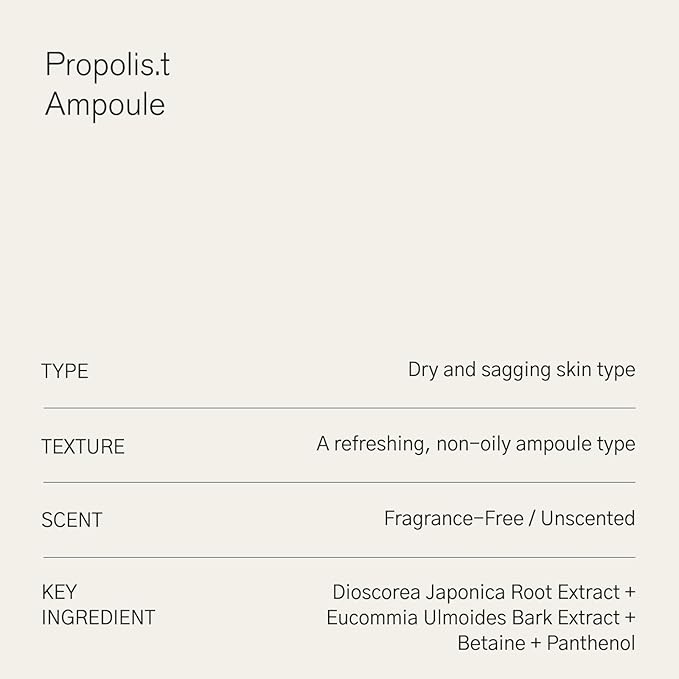 Propolis.T Ampoule, Vegan Korean Facial Serum with Vegan Propolis, for Dry and Sagging Skin (50ml / 1.69 fl. oz.), Korean Skin Care