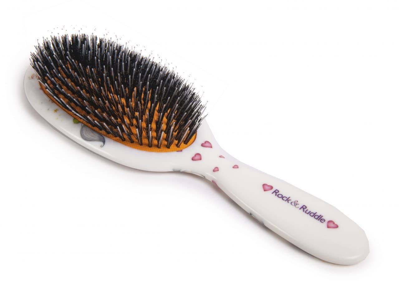 Rock & Ruddle Natural Mixed Boar Bristle Hair Brush for Women and Kids (Large 21 cm) - Perfect for Wet or Dry Hair, Detangling Smoothing Blowdrying - Designed & Made in UK - Unicorns Design