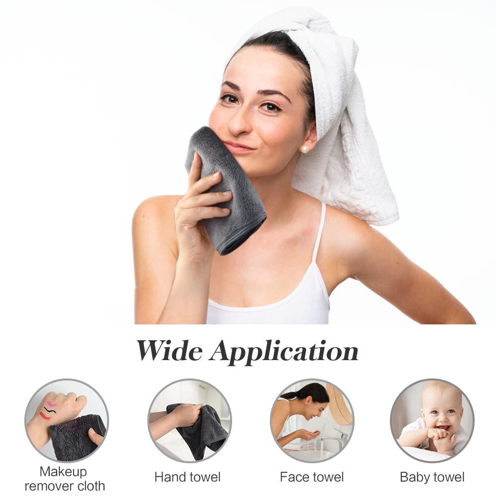 SINLAND Microfiber Face Cloths Reusable Makeup Remover Washcloths Super Soft and Absorbent Fingertip Face Towels for Sensitive Skin Women 12 x 12 Inch 12 Pack