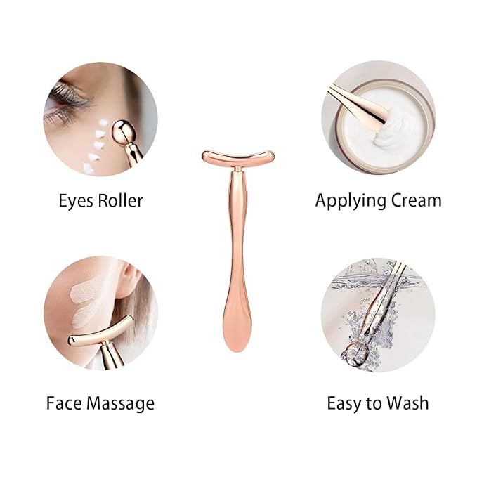 3Pcs Metal Eye and Face Cream Applicator Stick Cosmetics Spoon Spatula, Massager Tool for Facial Massage, Reduce Puffiness (Rose Gold)