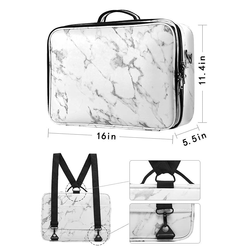 gzcz Large Capacity Travel Makeup Case Organizer,Professional Cosmetic Bags for Women,Waterproof PU Leather Makeup Bag with Adjustable Dividers and Shoulder Strap for Brushes and Jewelry