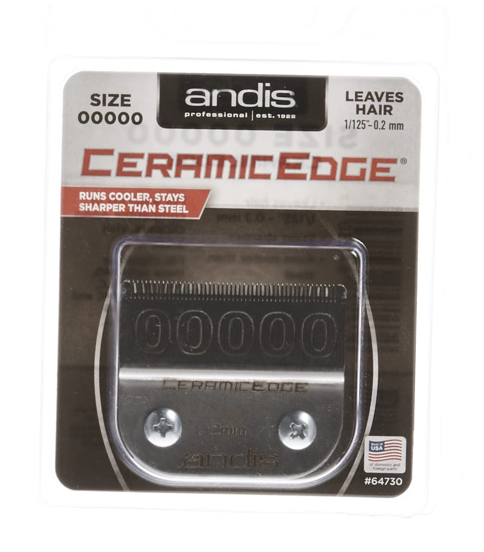 Andis 64730 CeramicEdge Carbon-Infused Steel Detachable Clipper Blade, Size 00000, /25-Inch Cut Length, Chrome, 1 Count