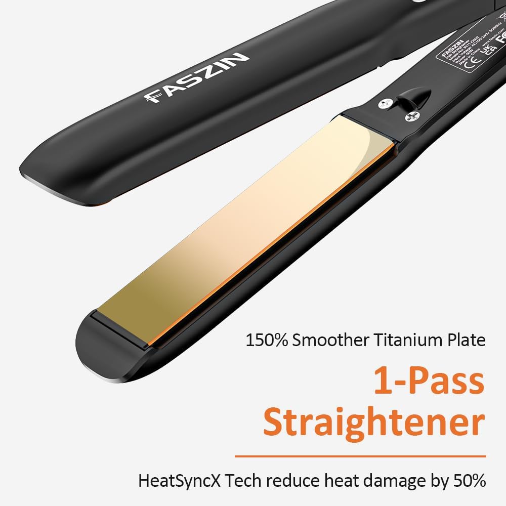 Faszin Professional Hair Straightener, 1.18 inch Ionic Titanium Plate, 20S Fast Heat Up Flat Iron with Clear LED Display, 2 in 1 Straightener and Curler Styling Tool for Straighten Hair (Black)