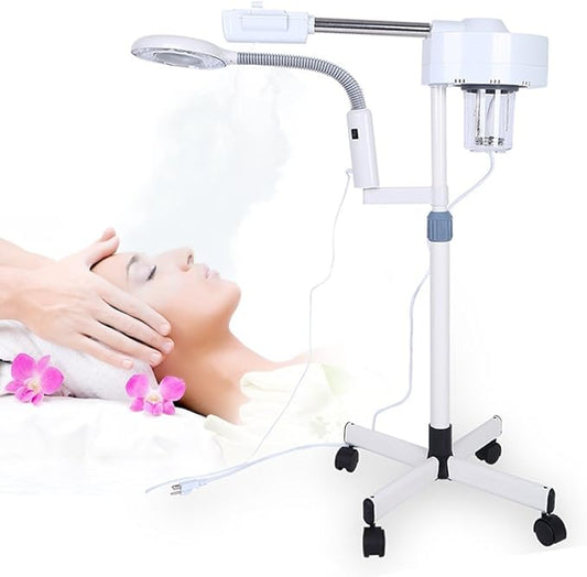 Steamer for Facial Professional Facial Steamer 2 in 1 Multifuncional 5X Magnifying Lamp LED Light Magnifier for Salon Spa Beauty Home, White
