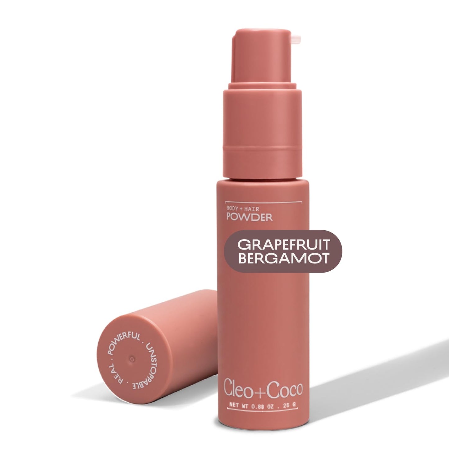 Cleo + Coco. Deodorant Powder for Body and Hair, Grapefruit Bergamot (0.88 oz), 2-in-1 Deo Powder & Dry Shampoo for Women & Men, Aluminum Free Deodorant, Talc-Free, Anti Chafe Protector, Travel-Size