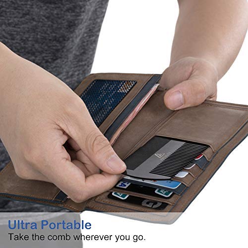 AhfuLife Stainless Steel Metal Hair&Beard Comb - Anti-Static Dual Action Beard Comb - Credit Card Size Combs Perfect for Wallet and Pocket - Presented in Gift Box (Black)