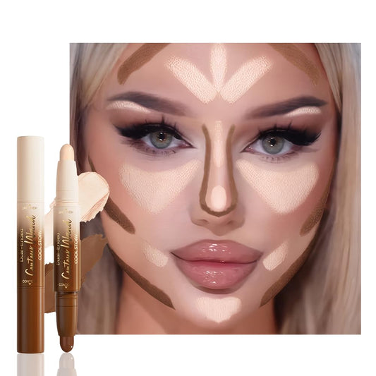Dual-Ended 2-in-1 Cream Contour & Highlighter Stick Makeup For Face & Body – Waterproof, Long-Lasting, Suitable for All Skin Tones, 01#Nuetral Nude + Beige