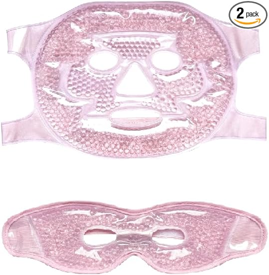 2 PCS Gel Mask,Reusable,Face & Eye Mask with Hole,Dark Circles,Dry Eyes,DeepSleep,Headaches,Puffiness,Stress,migraines,Eye Bags.Allergies,Sinus discomfort,migraines (03-Pink)