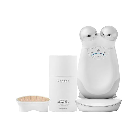 NuFACE Trinity FDA Cleared Microcurrent Facial Device & Wrinkle Reducer Attachment - Microcurrent Device with LED Red Light Attachment - Face Sculpting & Neck Tightening Device + Aqua Microcurrent Gel