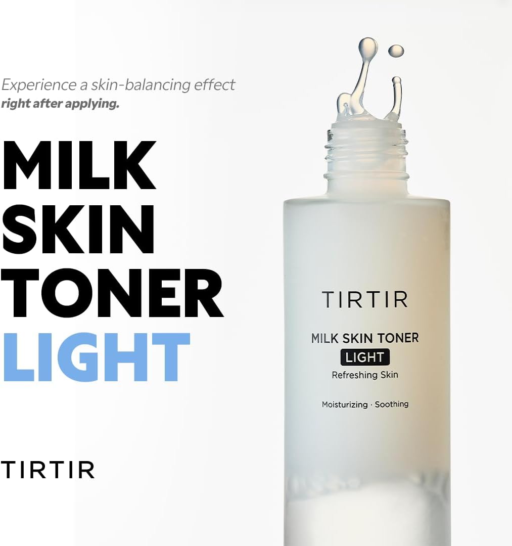 TIRTIR Milk Skin Rice Toner Light | Instant Hydration with 4% Niacinamide, Pantenol, Lightweight, Pore-Tightening, Vegan, Acne-Prone, Oily Skin, Fungal Acne Safe, Korean Skin Care, 0.67 Fl Oz