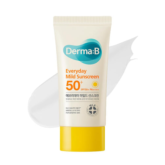 Derma B Everyday Mild Sunscreen SPF50+ PA++++ 1.69 Fl Oz, 50ml Fast-Absorbing Lightweight SPF Sunblock Moisturizer, Facial Body Non-Sticky for Dewy Skin, Korean Sunscreen Lotion for Sensitive Skin