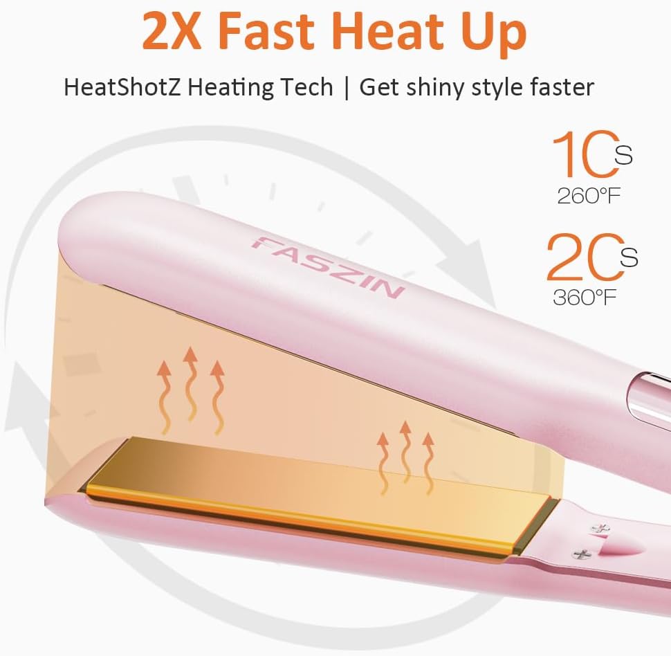 Faszin Professional Hair Straightener, 1.18 inch Ionic Titanium Plate, 20S Fast Heat Up Flat Iron with Clear LED Display, 2 in 1 Straightener and Curler Styling Tool for Straighten Hair (Pink)