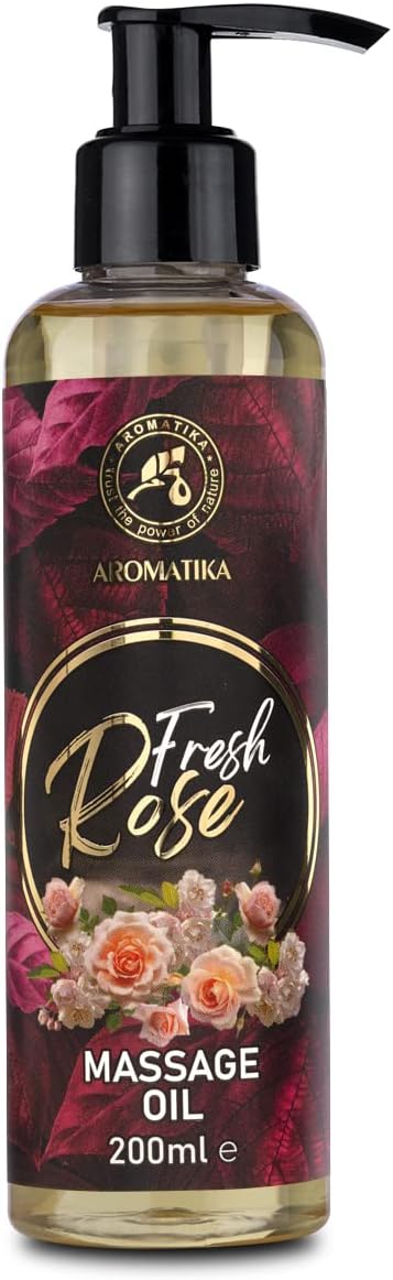Massage Oil Rose 6.8 Fl Oz (200ml) - Body Oil with Rosewood - Jojoba - Almond - Grapeseed - Peach Kernel Oils & Rose Extract - Aromatherapy Massage Oil - Rose Oil - Good Sleep - Foot Care