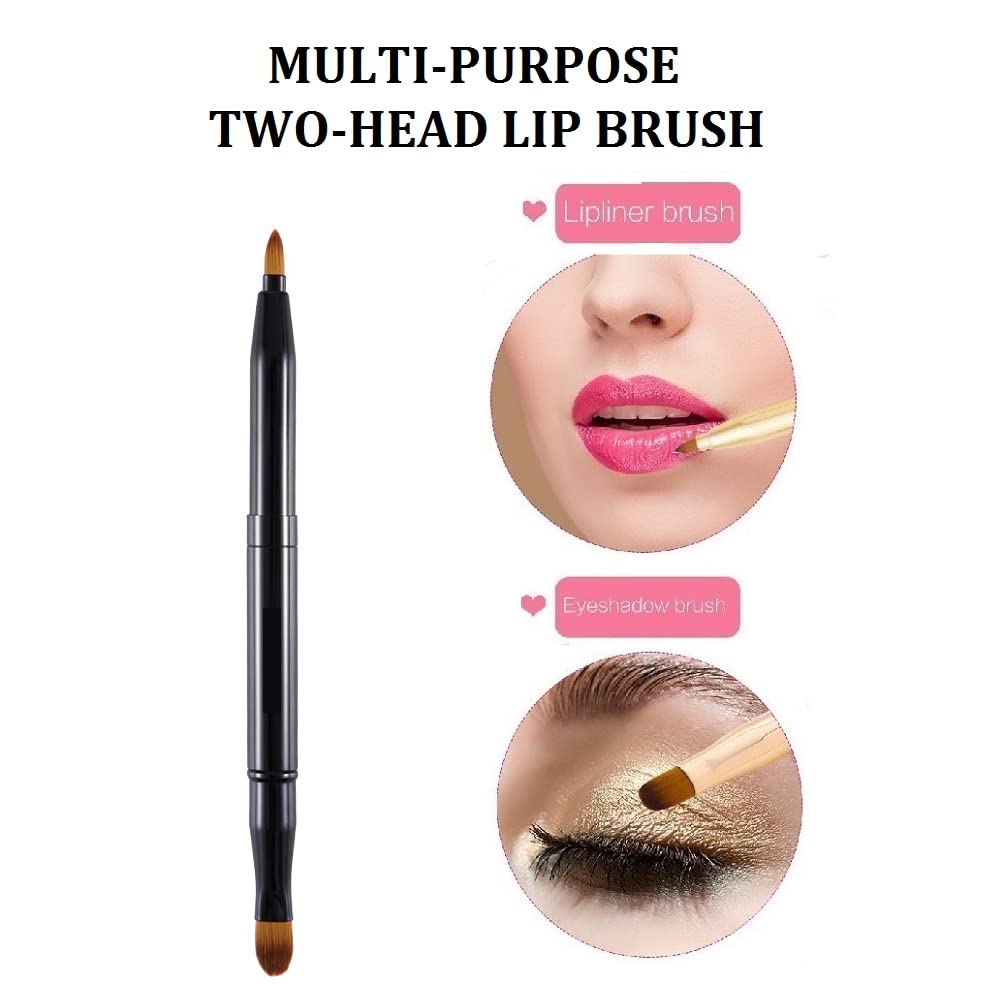 Exquisite Professional Lip Brush Applicators-Retractable Lipstick Brushes- Lipstick Gloss Makeup Brush Tool For Women and Girls (Two-Head-Black)