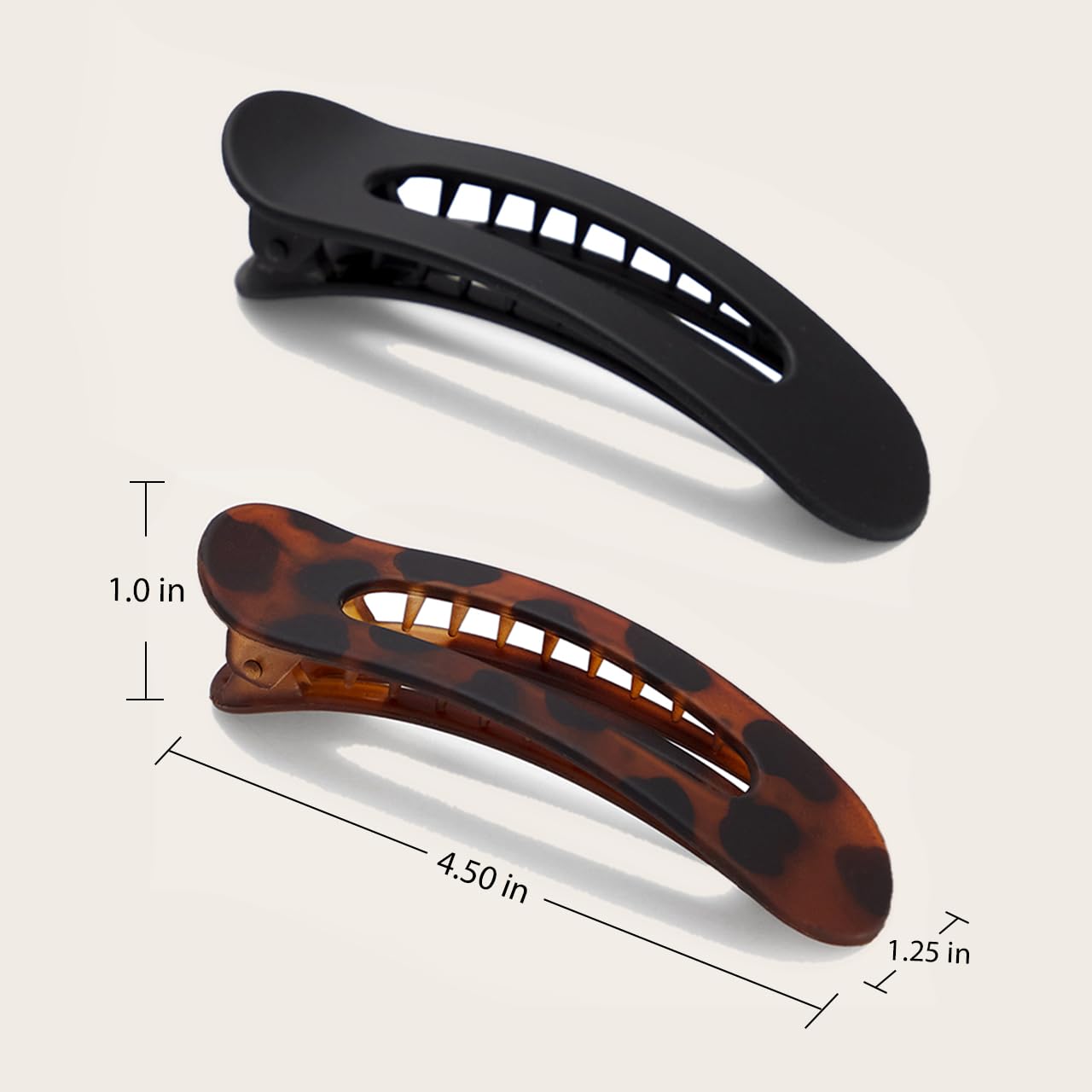 Kitsch Flat Hair Clips for Women - Strong Hold, No Slip Grip Flat Claw Clips For Secure and Comfortable Look | Durable Recycled Plastic Hair Accessories | Ideal Gifts for Women - Black & Tortoise, 2pc