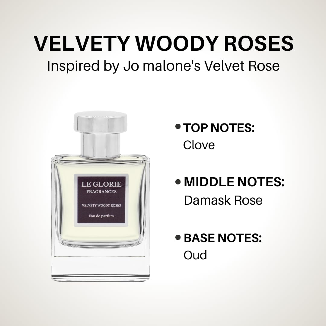 Inspired by Jo M*lone's Velvet Rose and Oud, Velvety Woody Roses EDP, Long Lasting 12-14 Hours Perfume Spray for Women, Unisex, All Skin Types, Cruelty Free - 1.7oz 50ml