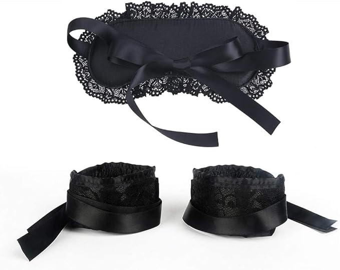 Soft Lace Eye Mask Party Ribbon Accessories, Eye Mask Comfortable Sleep Mask Can Be Adjusted to Shading Eyes, Travel,Home,Meditation,Shift Work (Black)