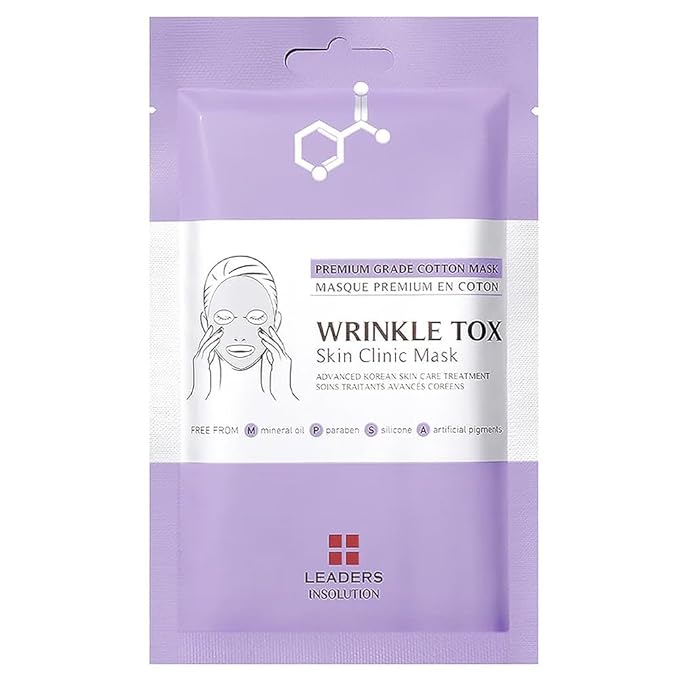 Leaders Insolution Wrinkle Tox Skin Clinic Mask | Adenosine-Infused Anti-Aging Facial Sheet for Fine Lines, Wrinkles, and Firmness | Premium Grade Cotton, Collagen Boosting (5 Sheets)